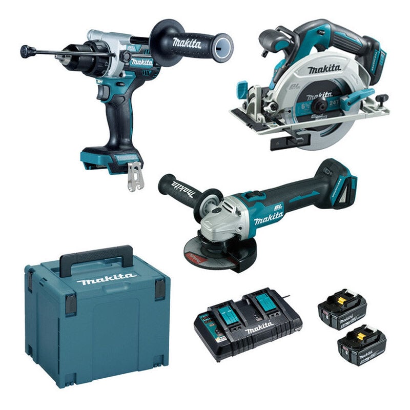 Makita - Ensemble de 3 machines 18 v Li-Ion DLX3178PTJ 5 Ah (DHP486+DGA506+DHS680)