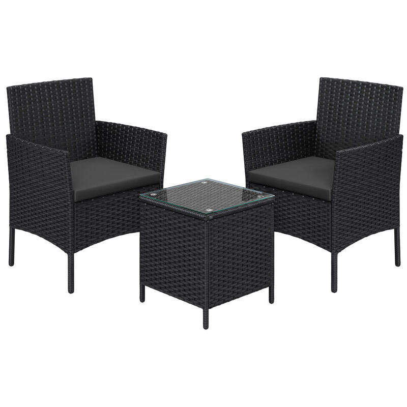 Songmics - Salon de Jardin Extérieur, Ensemble de Mobilier, Surface Tressée en pe, Table et Chaises, pour Terrasse, Jardin, Balcon, Noir et Gris Foncé