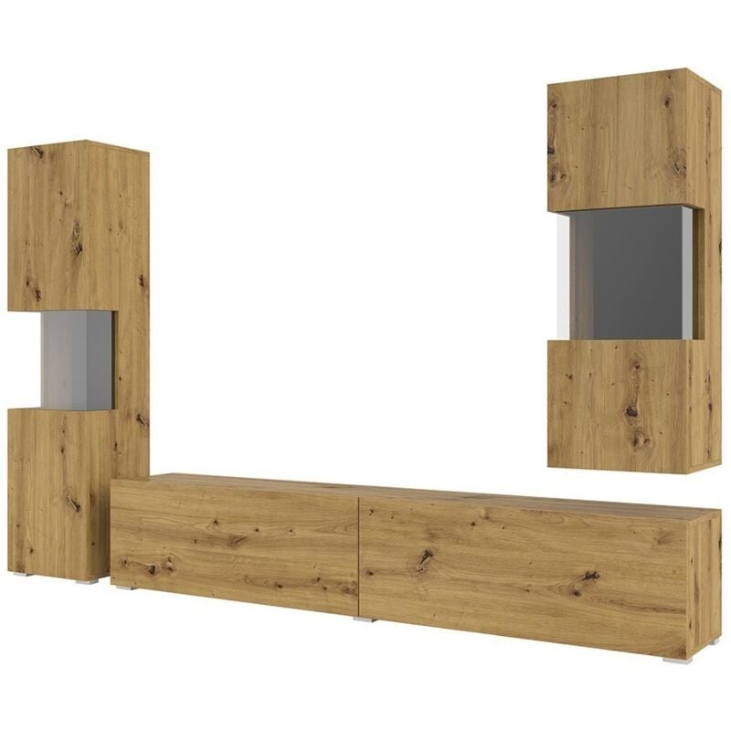 Meublorama - Ensemble de 3 meubles de salon collection eva. Couleur chêne et noir.