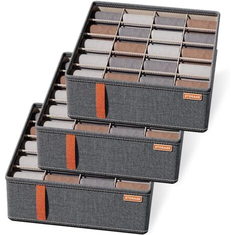 Ensemble de 3 organisateurs de tiroirs pliables avec 20 compartiments, organisateur de tiroir pour cravates et chaussettes.