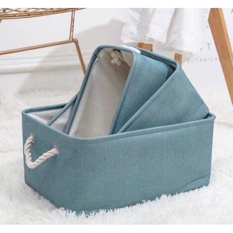 Ensemble de 3 paniers à linge pliables en lin bleu avec housse anti-poussière