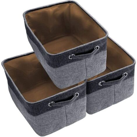 Ensemble de 3 paniers de rangement pliables en toile grise avec poignées, pour la maison, le bureau ou le placard.