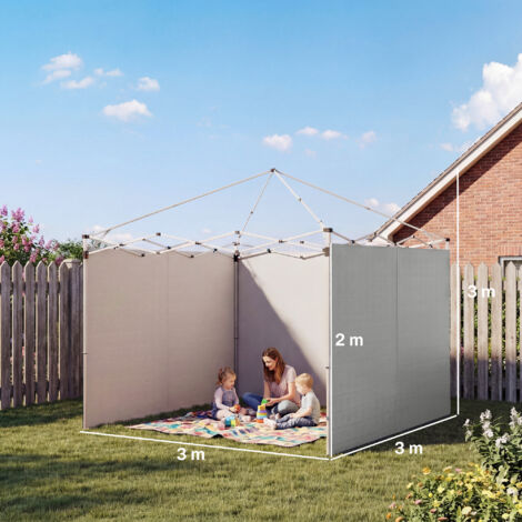 Ensemble de 3 panneaux latéraux avec fermeture éclair pour une tonnelle de 3 x 3 m, gris clair