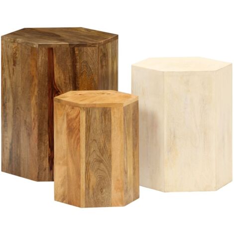 Ensemble de 3 pcs Table basse，Table d'appoint，Table de Salon Bois de manguier massif CFW33449