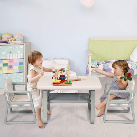 Ensemble de 3 pièces avec table et 2 chaises pour enfants 1 à 3 ans etagère en plastique
