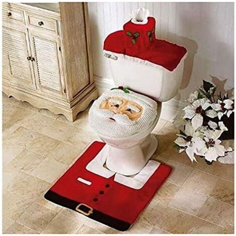 Ensemble de 3 pièces couvercle de siège de toilette couvercle de réservoir d'eau tapis décor de salle de bain ensemble père noël