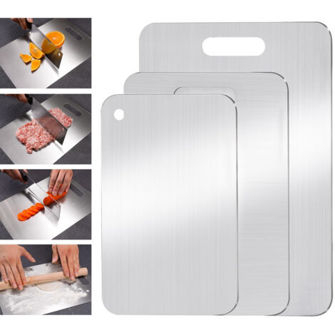 Ensemble de 3 planches à découper antibactériennes double face en acier inoxydable pour la cuisine, modèle épais amélioré