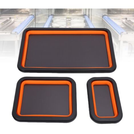 Ensemble de 3 plateaux magnétiques pliables de tailles différentes pour vis, boulons, écrous, rondelles, goupilles et petites pièces métalliques. Organisateur de rangement pour outils de mécanicien.