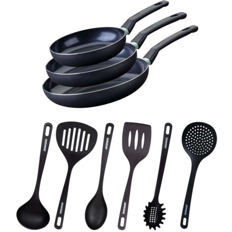Ensemble de 3 poêles de 20, 24 et 28 cm et 6 ustensiles Fackelmann Brandao