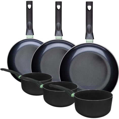 Ensemble de 3 poêles de 24, 28 et 30 cm et 3 casseroles 16, 18 et 20 cm Fackelmann Brandao