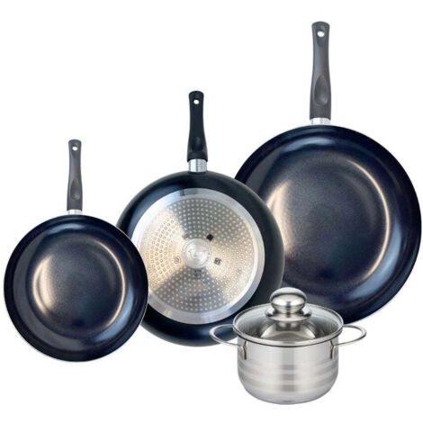 Ensemble de 3 Poêles de cuisson 20, 24 et 28 cm et 1 faitout 14 cm Elo Prima Brillant