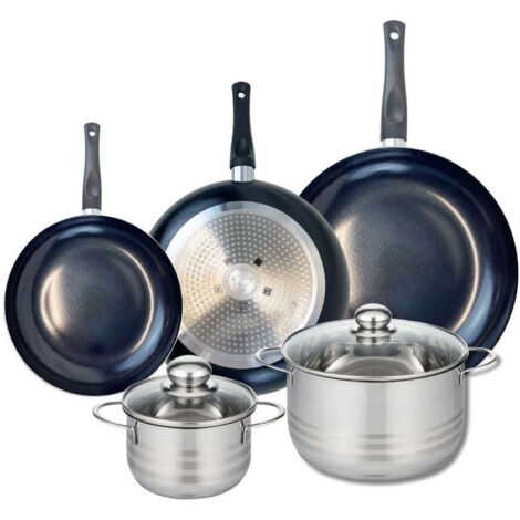 Ensemble de 3 Poêles de cuisson 20, 24 et 28 cm et 2 faitouts 14 et 20 cm Elo Prima Brillant