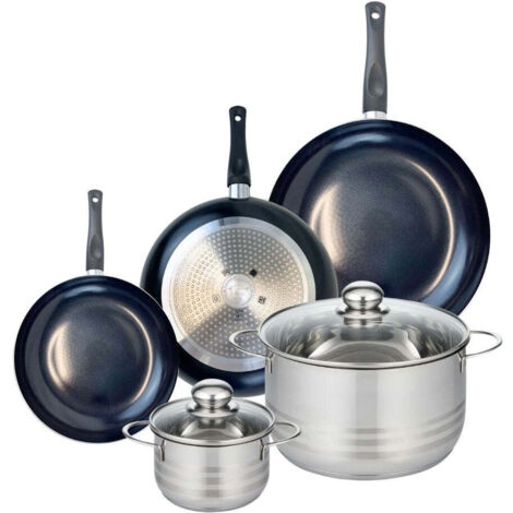 Ensemble de 3 Poêles de cuisson 20, 24 et 28 cm et 2 faitouts 14 et 24 cm Elo Prima Brillant