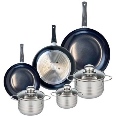 Ensemble de 3 Poêles de cuisson 20, 24 et 28 cm et 3 faitouts 12, 14 et 16 cm Elo Prima Brillant