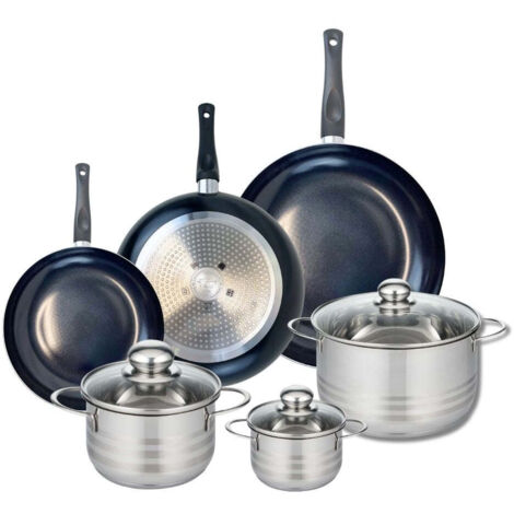 Ensemble de 3 Poêles de cuisson 20, 24 et 28 cm et 3 faitouts 12, 16 et 20 cm Elo Prima Brillant