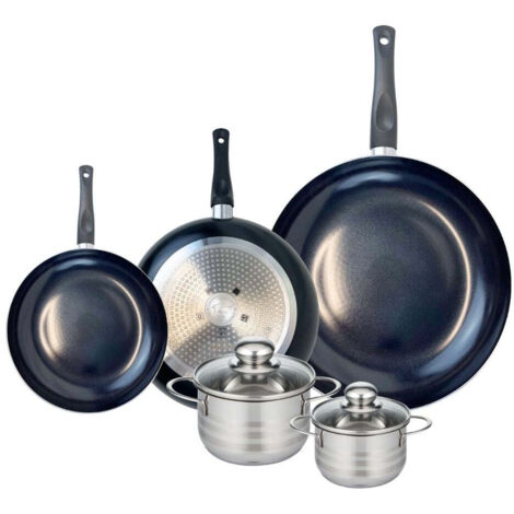 Ensemble de 3 Poêles de cuisson 20, 24 et 32 cm et 2 faitouts 12 et 14 cm Elo Prima Brillant