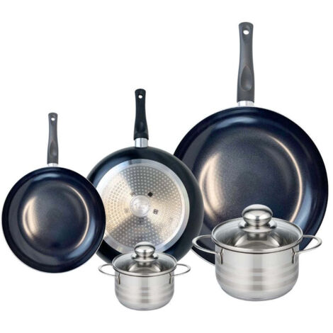 Ensemble de 3 Poêles de cuisson 20, 24 et 32 cm et 2 faitouts 12 et 16 cm Elo Prima Brillant