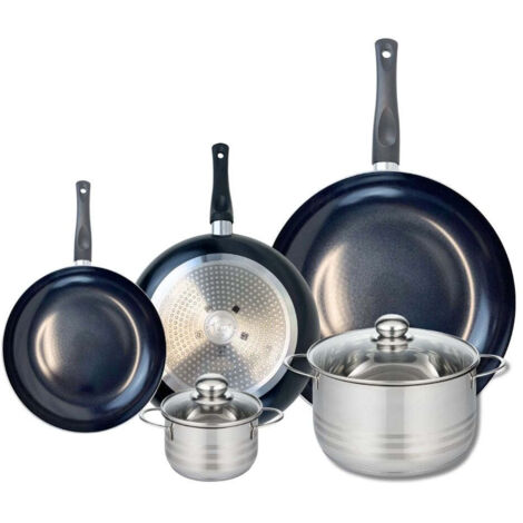 Ensemble de 3 Poêles de cuisson 20, 24 et 32 cm et 2 faitouts 12 et 20 cm Elo Prima Brillant