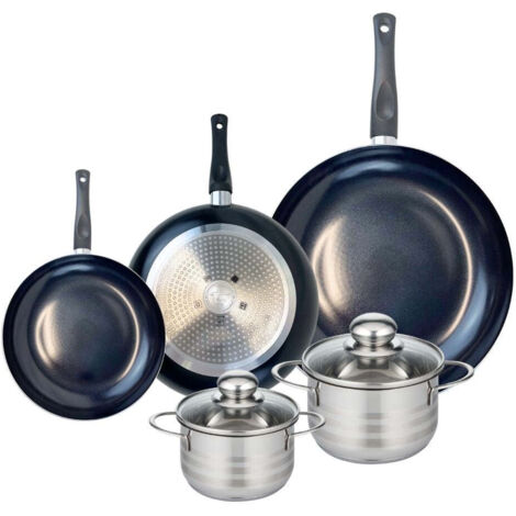 Ensemble de 3 Poêles de cuisson 20, 24 et 32 cm et 2 faitouts 14 et 16 cm Elo Prima Brillant