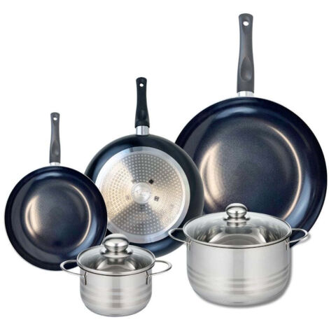Ensemble de 3 Poêles de cuisson 20, 24 et 32 cm et 2 faitouts 14 et 20 cm Elo Prima Brillant