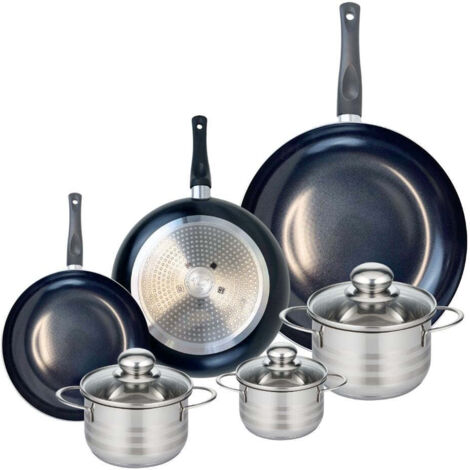 Ensemble de 3 Poêles de cuisson 20, 24 et 32 cm et 3 faitouts 12, 14 et 16 cm Elo Prima Brillant