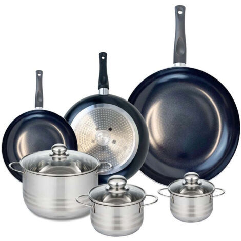 Ensemble de 3 Poêles de cuisson 20, 24 et 32 cm et 3 faitouts 12, 14 et 20 cm Elo Prima Brillant