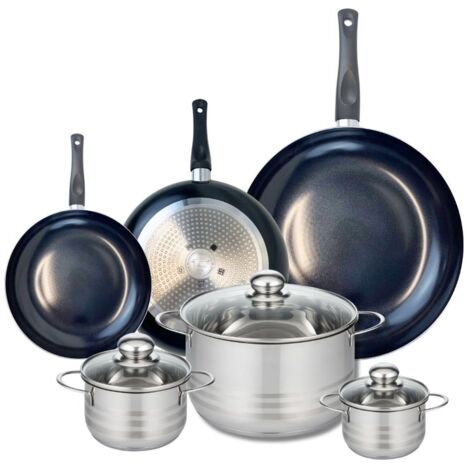 Ensemble de 3 Poêles de cuisson 20, 24 et 32 cm et 3 faitouts 12, 14 et 24 cm Elo Prima Brillant