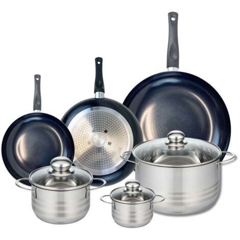 Ensemble de 3 Poêles de cuisson 20, 24 et 32 cm et 3 faitouts 12, 16 et 24 cm Elo Prima Brillant