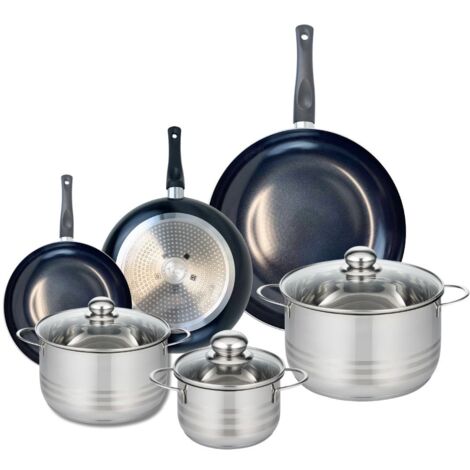 Ensemble de 3 Poêles de cuisson 20, 24 et 32 cm et 3 faitouts 16, 20 et 24 cm Elo Prima Brillant