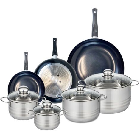 Ensemble de 3 Poêles de cuisson 20, 24 et 32 cm et 4 faitouts 14, 16, 20 et 24 cm Elo Prima Brillant