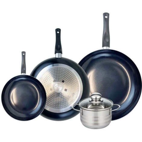 Ensemble de 3 Poêles de cuisson 20, 28 et 32 cm et 1 faitout 14 cm Elo Prima Brillant