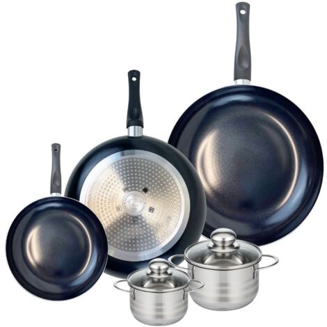 Ensemble de 3 Poêles de cuisson 20, 28 et 32 cm et 2 faitouts 12 et 14 cm Elo Prima Brillant
