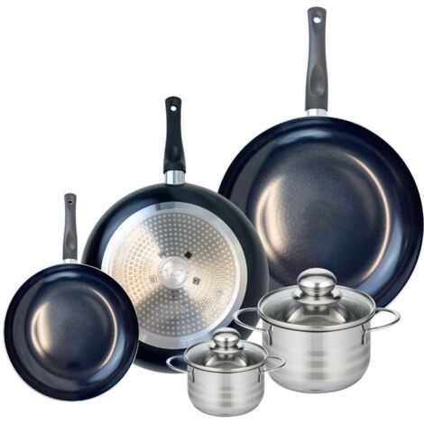 Ensemble de 3 Poêles de cuisson 20, 28 et 32 cm et 2 faitouts 12 et 16 cm Elo Prima Brillant