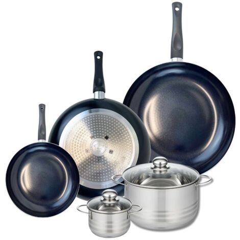 Ensemble de 3 Poêles de cuisson 20, 28 et 32 cm et 2 faitouts 12 et 20 cm Elo Prima Brillant