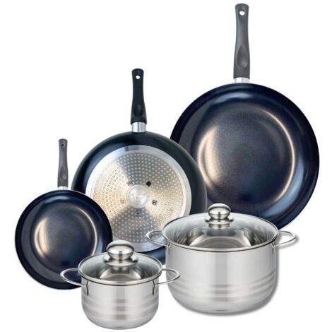 Ensemble de 3 Poêles de cuisson 20, 28 et 32 cm et 2 faitouts 14 et 20 cm Elo Prima Brillant