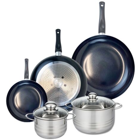 Ensemble de 3 Poêles de cuisson 20, 28 et 32 cm et 2 faitouts 16 et 20 cm Elo Prima Brillant
