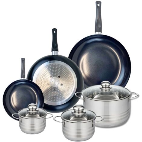 Ensemble de 3 Poêles de cuisson 20, 28 et 32 cm et 3 faitouts 12, 14 et 20 cm Elo Prima Brillant