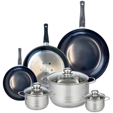 Ensemble de 3 Poêles de cuisson 20, 28 et 32 cm et 3 faitouts 12, 14 et 24 cm Elo Prima Brillant