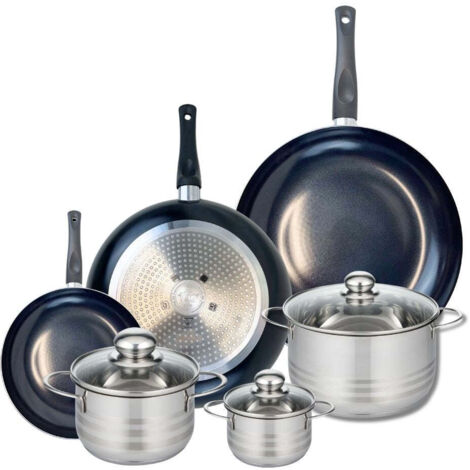 Ensemble de 3 Poêles de cuisson 20, 28 et 32 cm et 3 faitouts 12, 16 et 20 cm Elo Prima Brillant