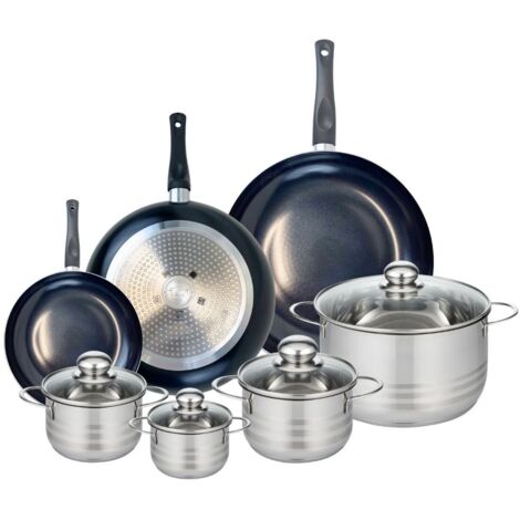 Ensemble de 3 Poêles de cuisson 20, 28 et 32 cm et 4 faitouts 12, 14, 16 et 24 cm Elo Prima Brillant