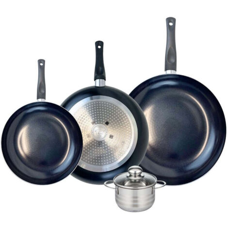 Ensemble de 3 Poêles de cuisson 24, 28 et 32 cm et 1 faitout 12 cm Elo Prima Brillant