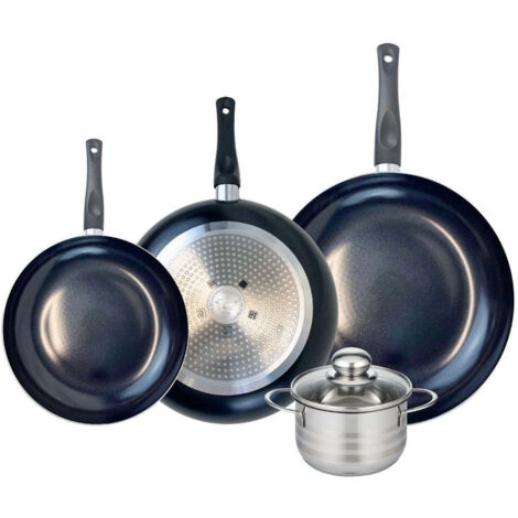 Ensemble de 3 Poêles de cuisson 24, 28 et 32 cm et 1 faitout 14 cm Elo Prima Brillant