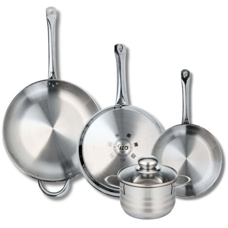 Ensemble de 3 Poêles de cuisson 24, 28 et 32 cm et 1 faitout 16 cm Elo Profi Brillant