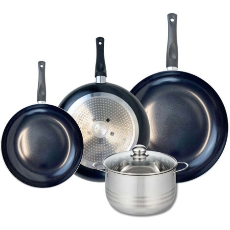 Ensemble de 3 Poêles de cuisson 24, 28 et 32 cm et 1 faitout 20 cm Elo Prima Brillant
