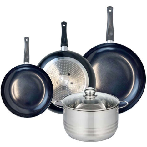 Ensemble de 3 Poêles de cuisson 24, 28 et 32 cm et 1 faitout 24 cm Elo Prima Brillant