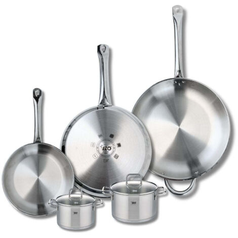 Ensemble de 3 Poêles de cuisson 24, 28 et 32 cm et 2 faitouts 12 et 14 cm Elo Profi Citrin