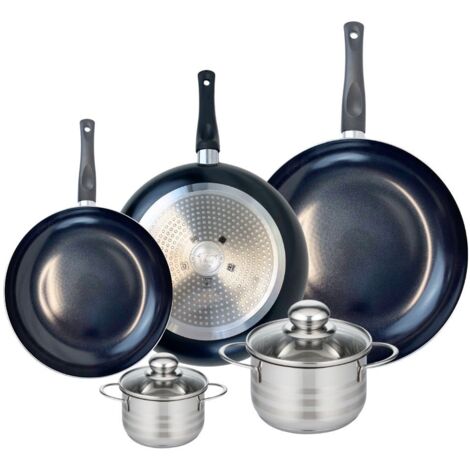 Ensemble de 3 Poêles de cuisson 24, 28 et 32 cm et 2 faitouts 12 et 16 cm Elo Prima Brillant