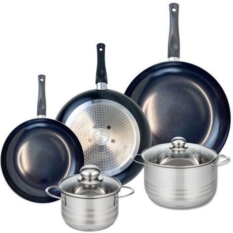 Ensemble de 3 Poêles de cuisson 24, 28 et 32 cm et 2 faitouts 16 et 20 cm Elo Prima Brillant