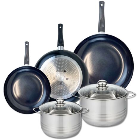 Ensemble de 3 Poêles de cuisson 24, 28 et 32 cm et 2 faitouts 20 et 24 cm Elo Prima Brillant