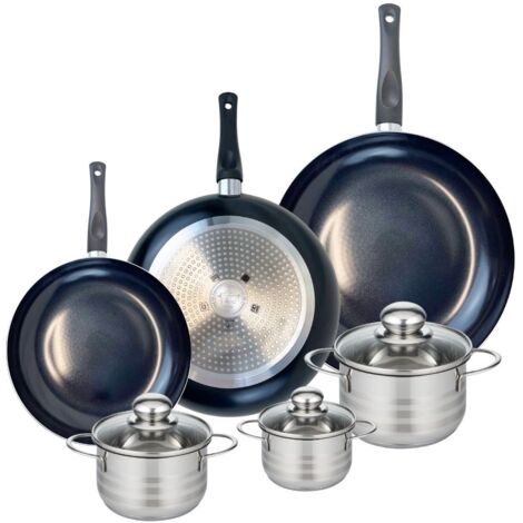Ensemble de 3 Poêles de cuisson 24, 28 et 32 cm et 3 faitouts 12, 14 et 16 cm Elo Prima Brillant